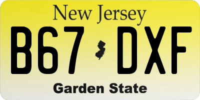 NJ license plate B67DXF