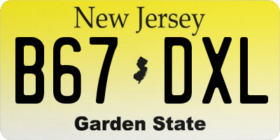 NJ license plate B67DXL