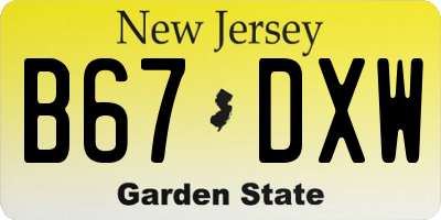 NJ license plate B67DXW