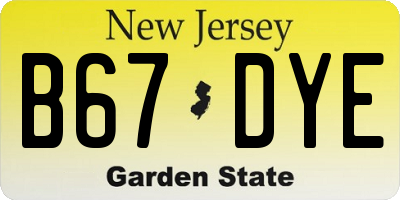 NJ license plate B67DYE