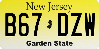 NJ license plate B67DZW