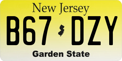 NJ license plate B67DZY