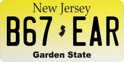 NJ license plate B67EAR
