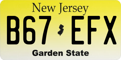 NJ license plate B67EFX