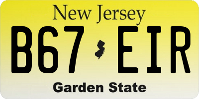 NJ license plate B67EIR