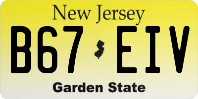 NJ license plate B67EIV