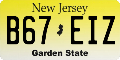 NJ license plate B67EIZ