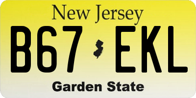 NJ license plate B67EKL