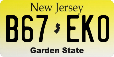 NJ license plate B67EKO
