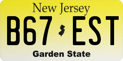 NJ license plate B67EST