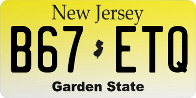 NJ license plate B67ETQ