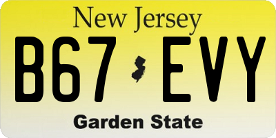 NJ license plate B67EVY