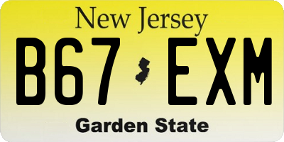 NJ license plate B67EXM