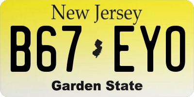 NJ license plate B67EYO