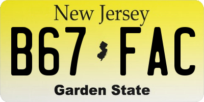 NJ license plate B67FAC