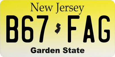 NJ license plate B67FAG