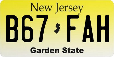 NJ license plate B67FAH
