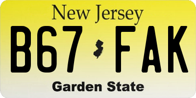 NJ license plate B67FAK