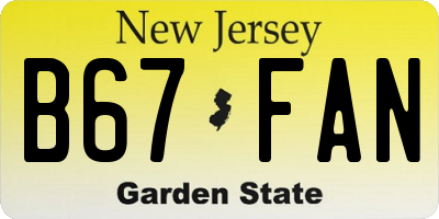 NJ license plate B67FAN