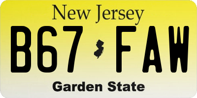 NJ license plate B67FAW