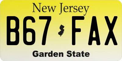 NJ license plate B67FAX