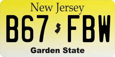 NJ license plate B67FBW