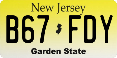 NJ license plate B67FDY