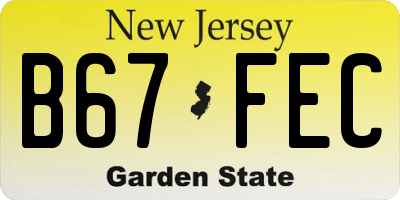 NJ license plate B67FEC