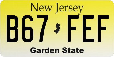 NJ license plate B67FEF
