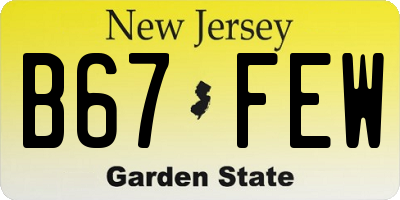 NJ license plate B67FEW