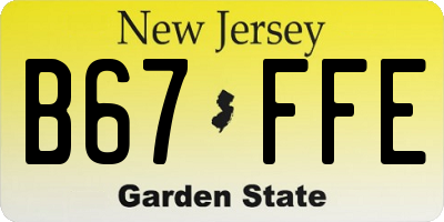 NJ license plate B67FFE