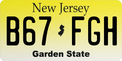 NJ license plate B67FGH