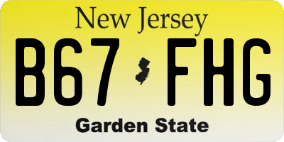 NJ license plate B67FHG