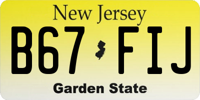 NJ license plate B67FIJ