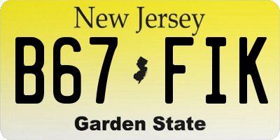 NJ license plate B67FIK