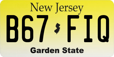 NJ license plate B67FIQ