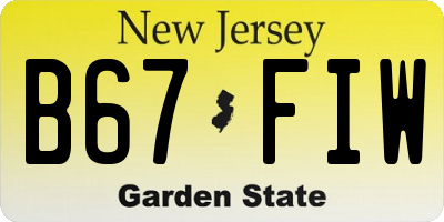 NJ license plate B67FIW