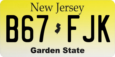 NJ license plate B67FJK