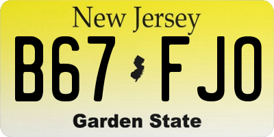 NJ license plate B67FJO