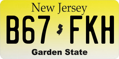 NJ license plate B67FKH