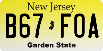 NJ license plate B67FOA