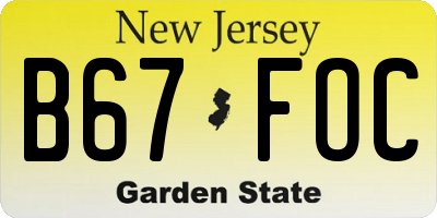 NJ license plate B67FOC