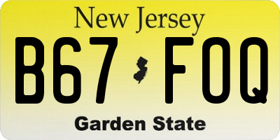 NJ license plate B67FOQ