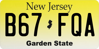 NJ license plate B67FQA