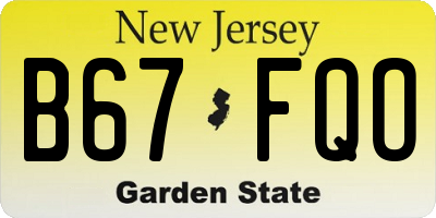 NJ license plate B67FQO