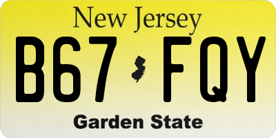NJ license plate B67FQY