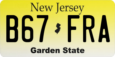 NJ license plate B67FRA
