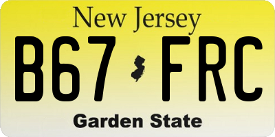 NJ license plate B67FRC