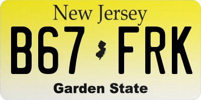 NJ license plate B67FRK