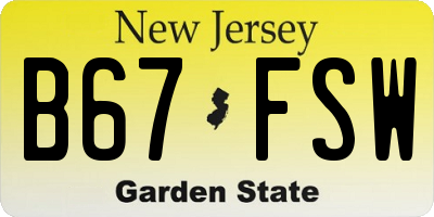 NJ license plate B67FSW